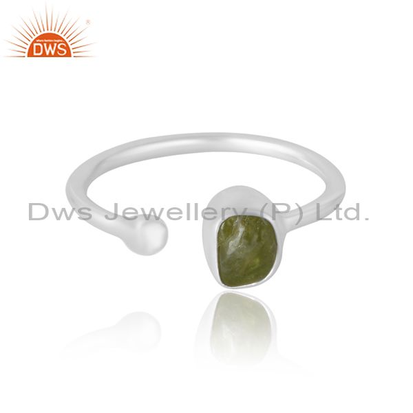 Hand Carved Silver Band In Peridot Rough Stone Gift For All