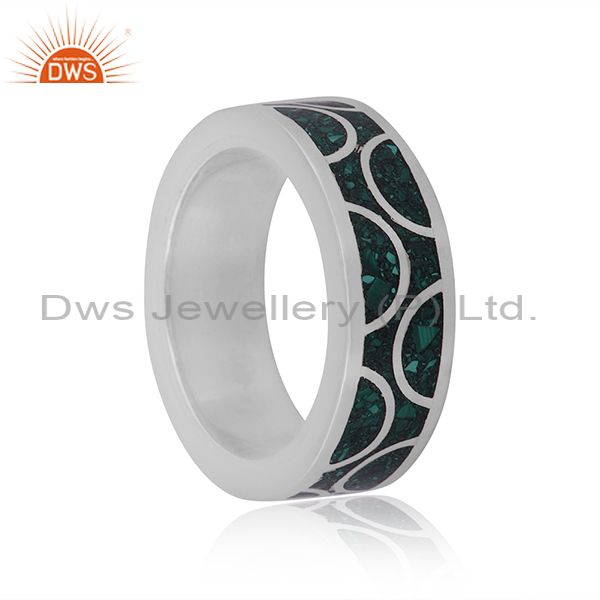 Malachite Coin Set Fine 925 Sterling Silver Embossed Ring