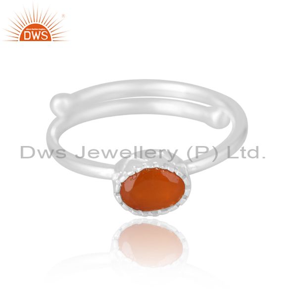 Adjustable Full Band Carnelian Oval Proposal Silver Ring
