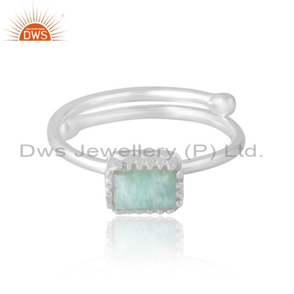 Unisex Wire Border Band In Amazonite Beguette In Silver