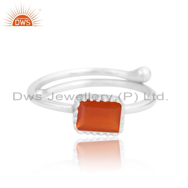 Adjustable Unisex Ring For All With Baguette Carnelian