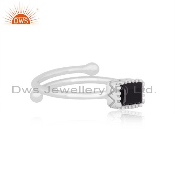 Rectangular Black Spinal Set Fine 925 Silver Designer Ring