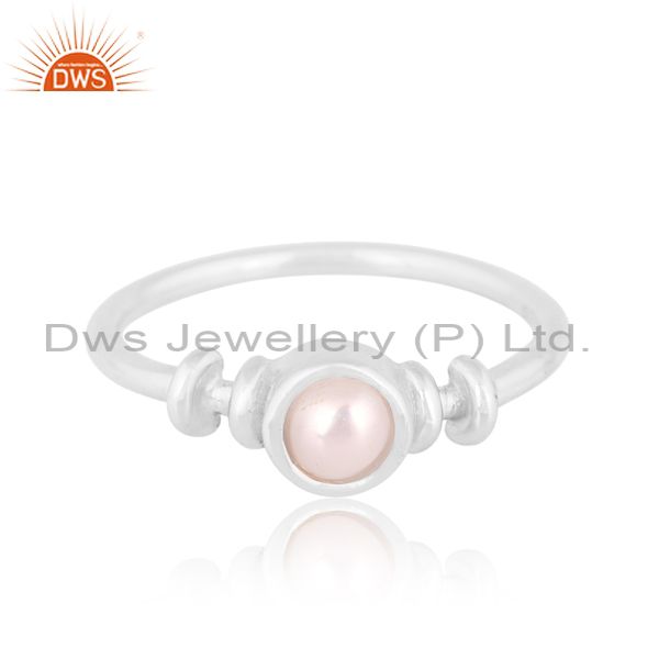 White Sterling Silver Ring With Pearl Cabochon Round