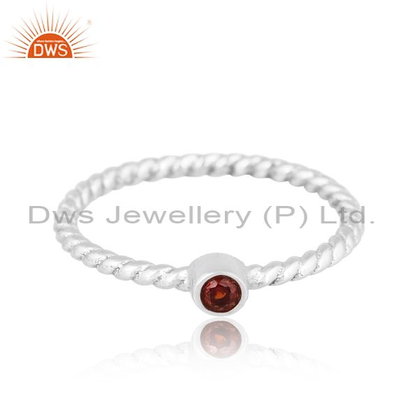 Beni Wire Sterling Silver Ring With Garnet Cut Round Stone