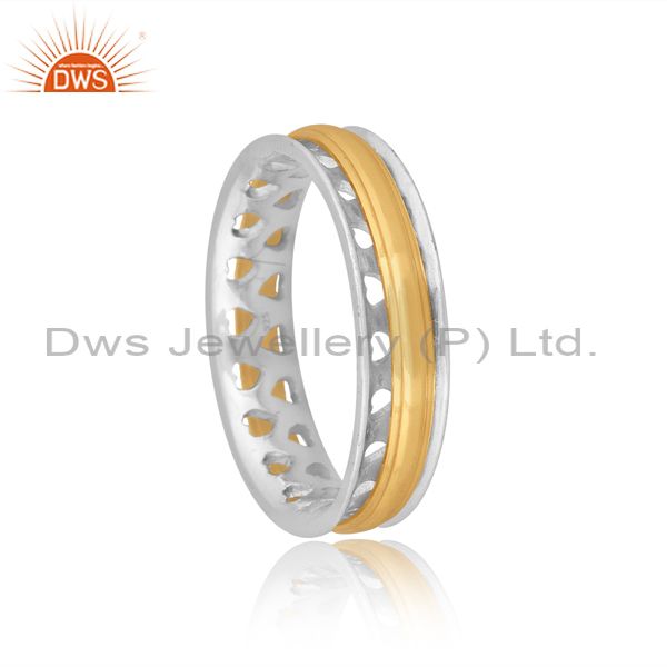 Triangle Pattern Impressed Gold On Fine Silver Designer Ring