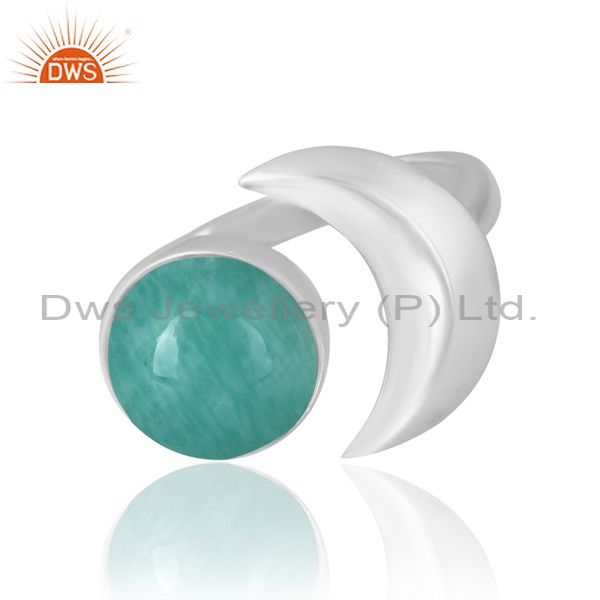Moon And Amazonite Silver Ring For Women Round Cut Wire