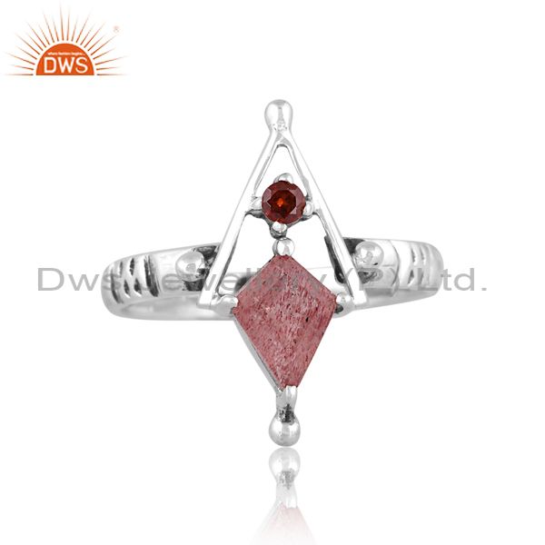 Sterling Silver Ring With Garnet And Strawberry Gemstone