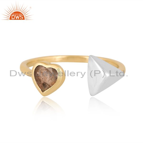 Labradorite Heart Cut White & Gold Dazzling Brass Ring