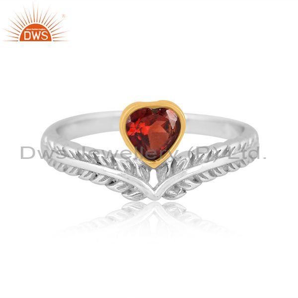 Sterling Silver Gold Ring With Garnet Heart Cut Stone