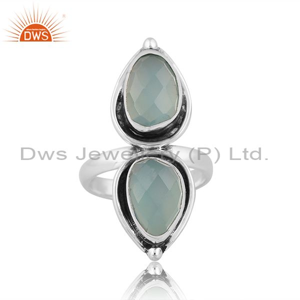 Oxidized Sterling Silver Ring With Aqua Chalcedony