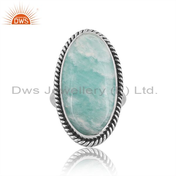 Amazonite Cabochon Oval On Sterling Silver Oxidized Ring