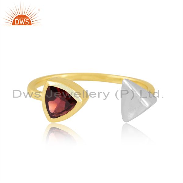 Garnet Cut Trillion Brass Gold & White Ring