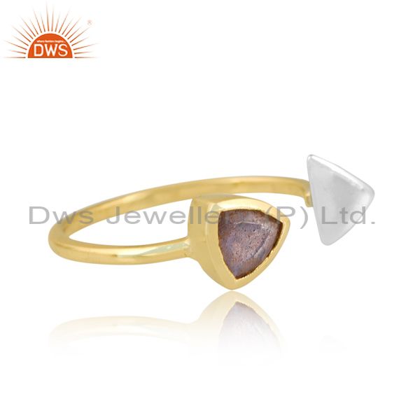 Brass Gold Ring With White Triangle And Labrodorite Stone