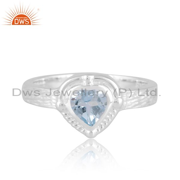Sterling Silver White Ring With Heart Cut Blue Topaz