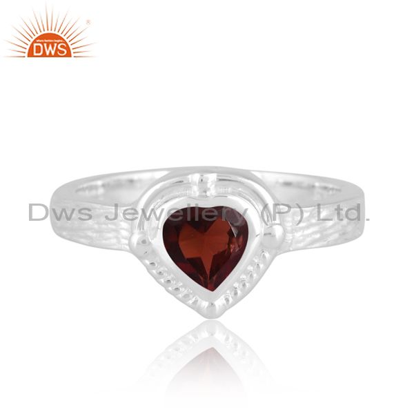 Sterling Silver White Ring With Heart Cut Garnet