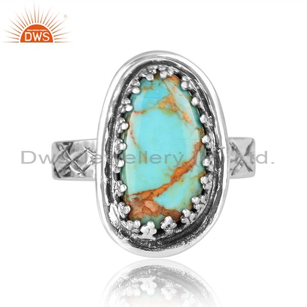 Kingman Turquoise Gem On Oxidized Sterling Silver Ring