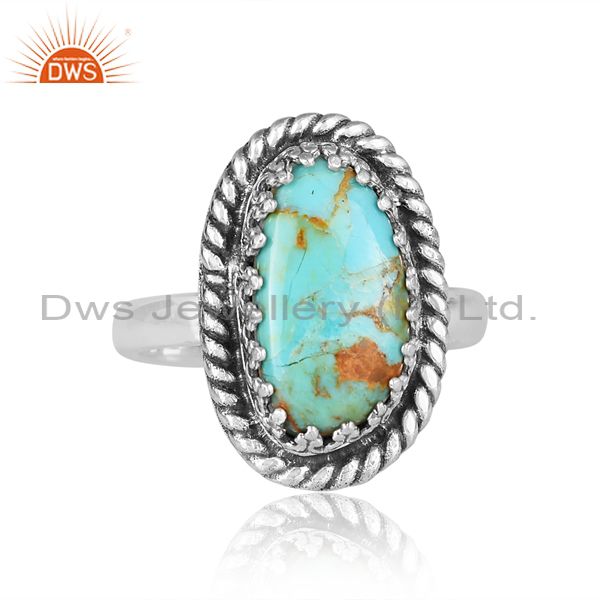 Antique Silver Ring With Kingman Turquoise Cabushion Stone