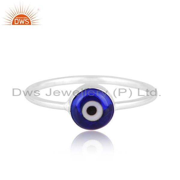 Sterling Silver Ring With Evil Eye Coin Blue Resin Stone