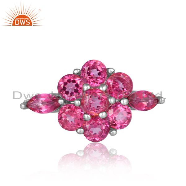 Sterling Silver Gold Ring With Pink & White Topaz