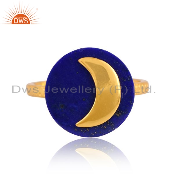 Sterling Silver Gold Ring With Lapis Coin Around Cut Stone