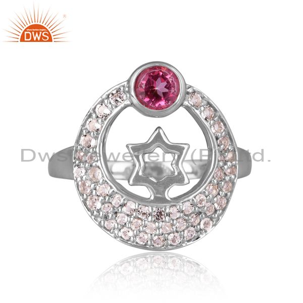Sterling Silver Gold Ring Comes With Pink And White Topaz