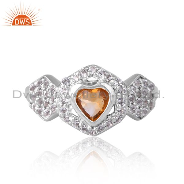 Sterling Silver Gold Ring With Citrine Cut Heart And Topaz