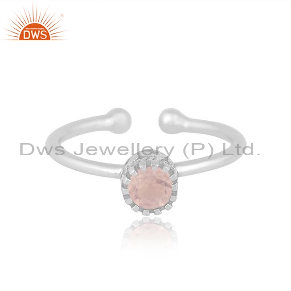 Sterling Silver Ring With Round Cut Rose Quartz Stone