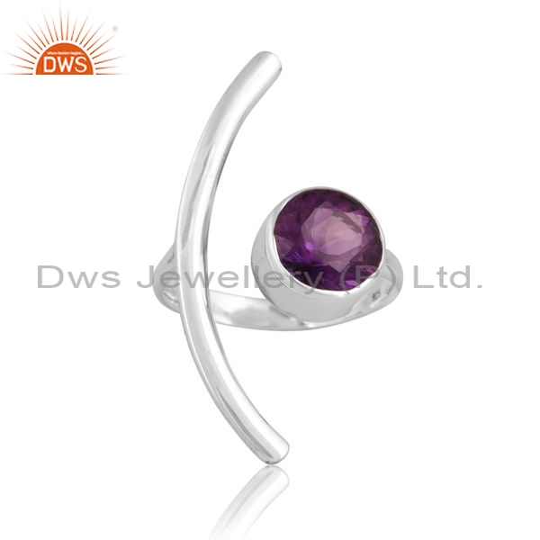 Sterling Silver Ring With Amethyst Round Cut Stone