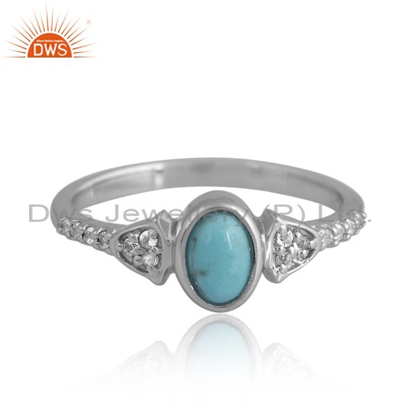 925 Silver White Ring With Arizona Turquoise And White Topaz