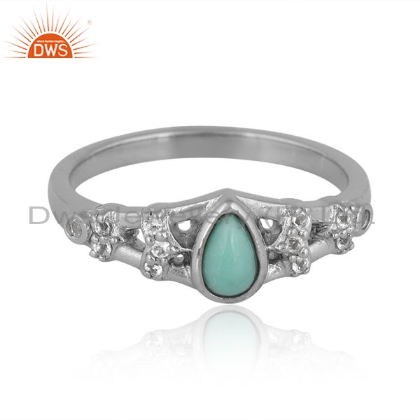 Silver Ring With Arizona Turquoise And White Topaz