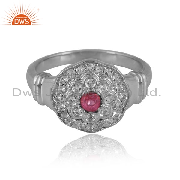 Silver Ring With Pink Topaz And Double Layered White Topaz