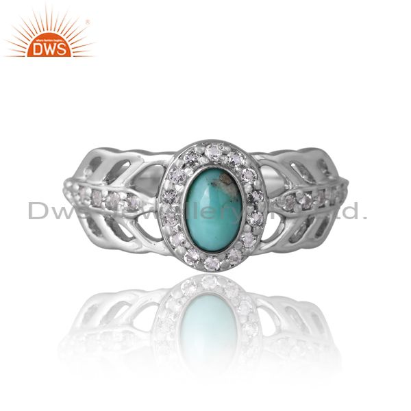 Silver White Ring Antique With Turquoise And Topaz