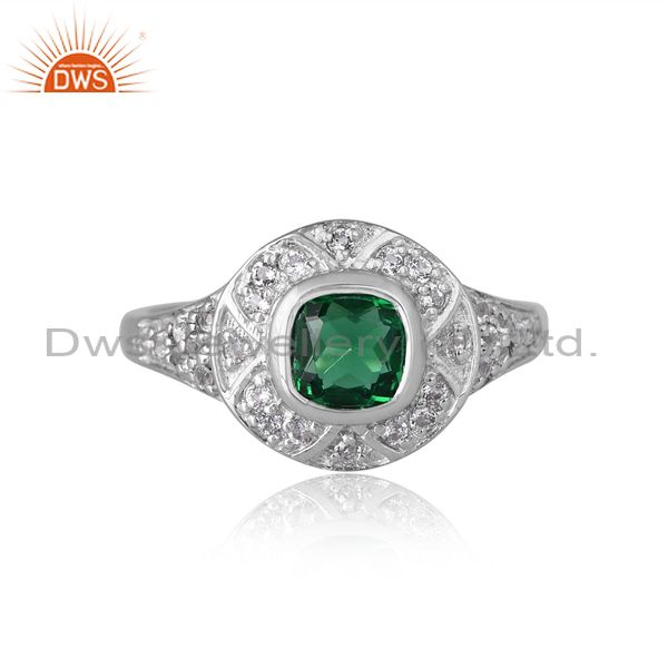Sterling Silver Glass Green And White Topaz Ring