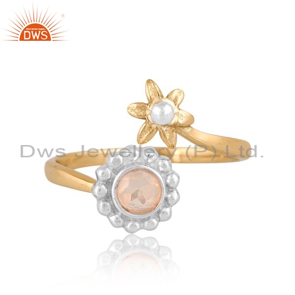 Floral Pattern Brass Ring With Ethiopian Opal Stone
