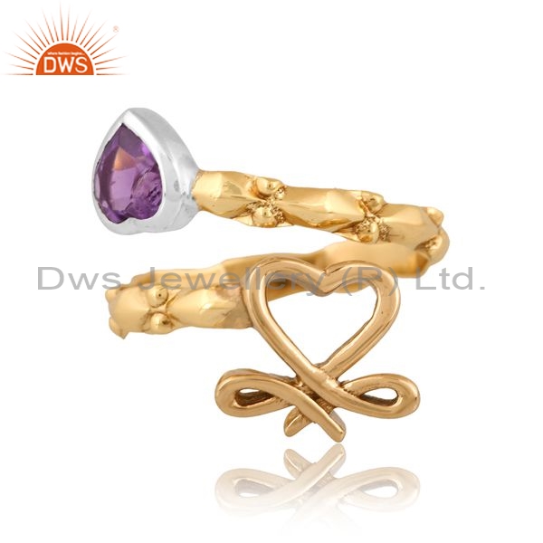 Brass Gold Ring With Amethyst Heart Stone