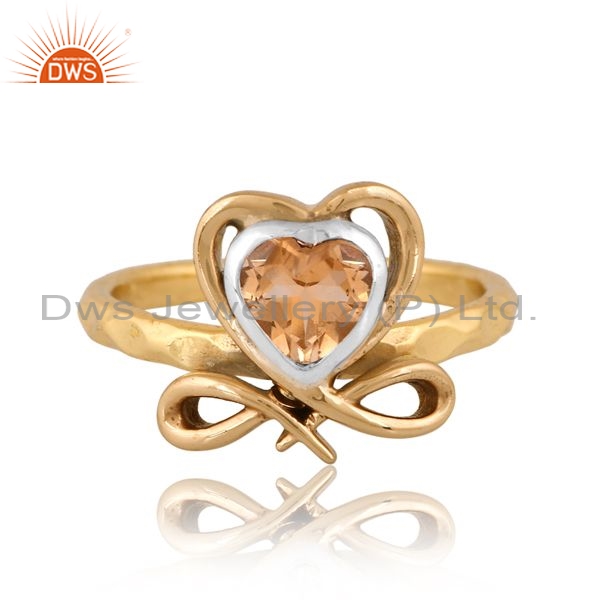 Brass Gold White Ring With Citrine Heart Cut