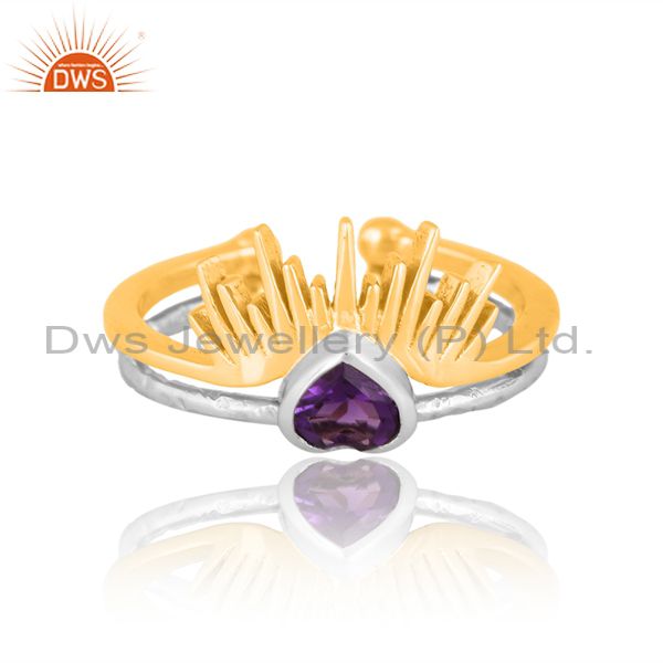 Brass Gold And White Ring With Amethyst Heart Cut And Pita