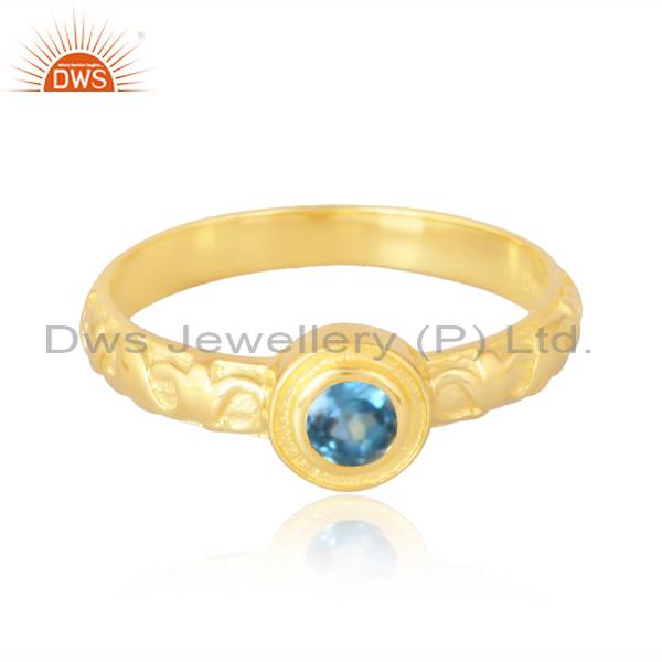 Blue Topaz Silver 18K Gold Plated Ring Palladium Gold