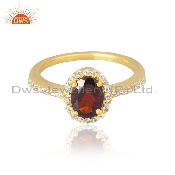 Gorgeous Silver Oval Garnet And Round Cubic Zirconia Ring