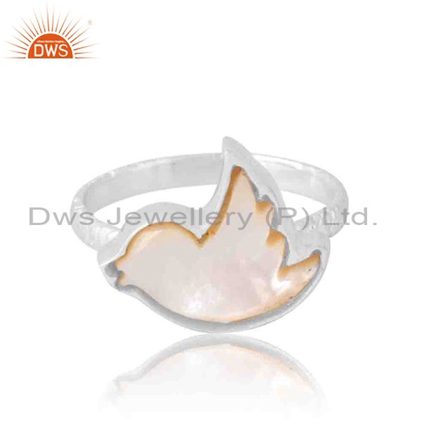 Fly Bird Ring In Pearl Cabushion With Half Round Band