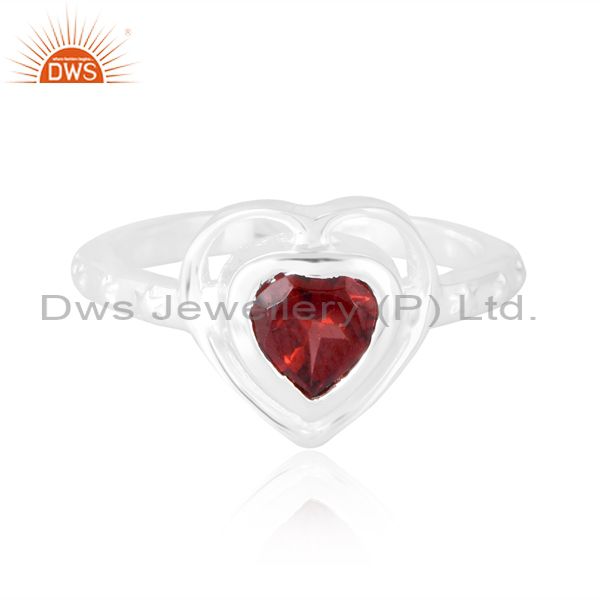 Dazzling Sterling Silver White Garnet Cut Heart Ring