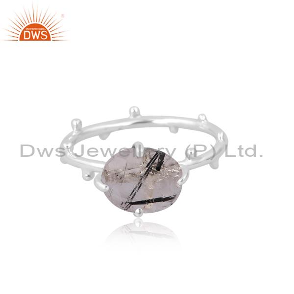 Exquisite Silver Engagement Ring: Black Rutile