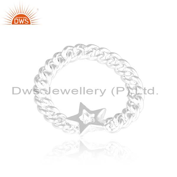 Sparkling Star Chain Ring In Silver Sterling