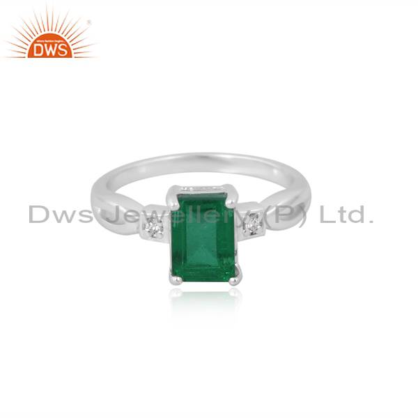 Handcrafted CZ & Zambian Emerald Quartz Ring - Unique Design