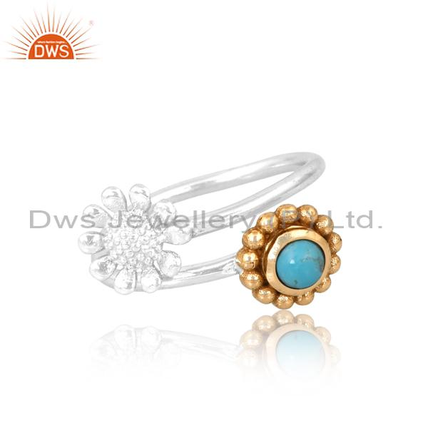 Arizona Turquoise Silver Flower Engagement Ring
