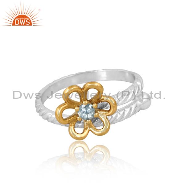 Blue Topaz Gold Plated Flower Ring: Perfect for Engagement!