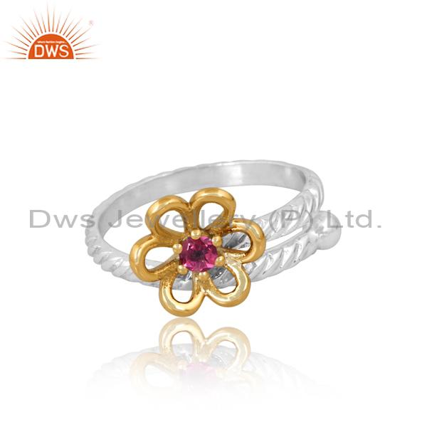 Gold Plated Floral Ring | Pink Topaz | Engage in Style