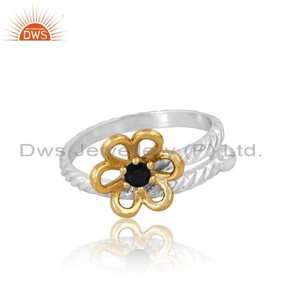 Stunning Flower Ring With Black Spinel For Engagement
