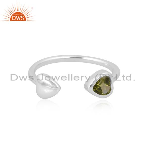 Peridot Engagement Ring: Elegant Silver Heart Design