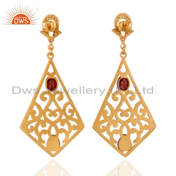Suppliers Indian Artisan Crafted 24k Gold Plated 925 Silver Filigree Garnet Zircon Earring